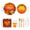 Autumn Thanksgiving Maple Leaf Disposable Paper Plates | 68Pcs Tableware Set | Dinnerware Serves 8 Guests